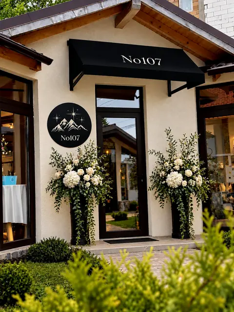 Intrarea No107 Predeal decorată cu aranjamente florale pentru evenimente
